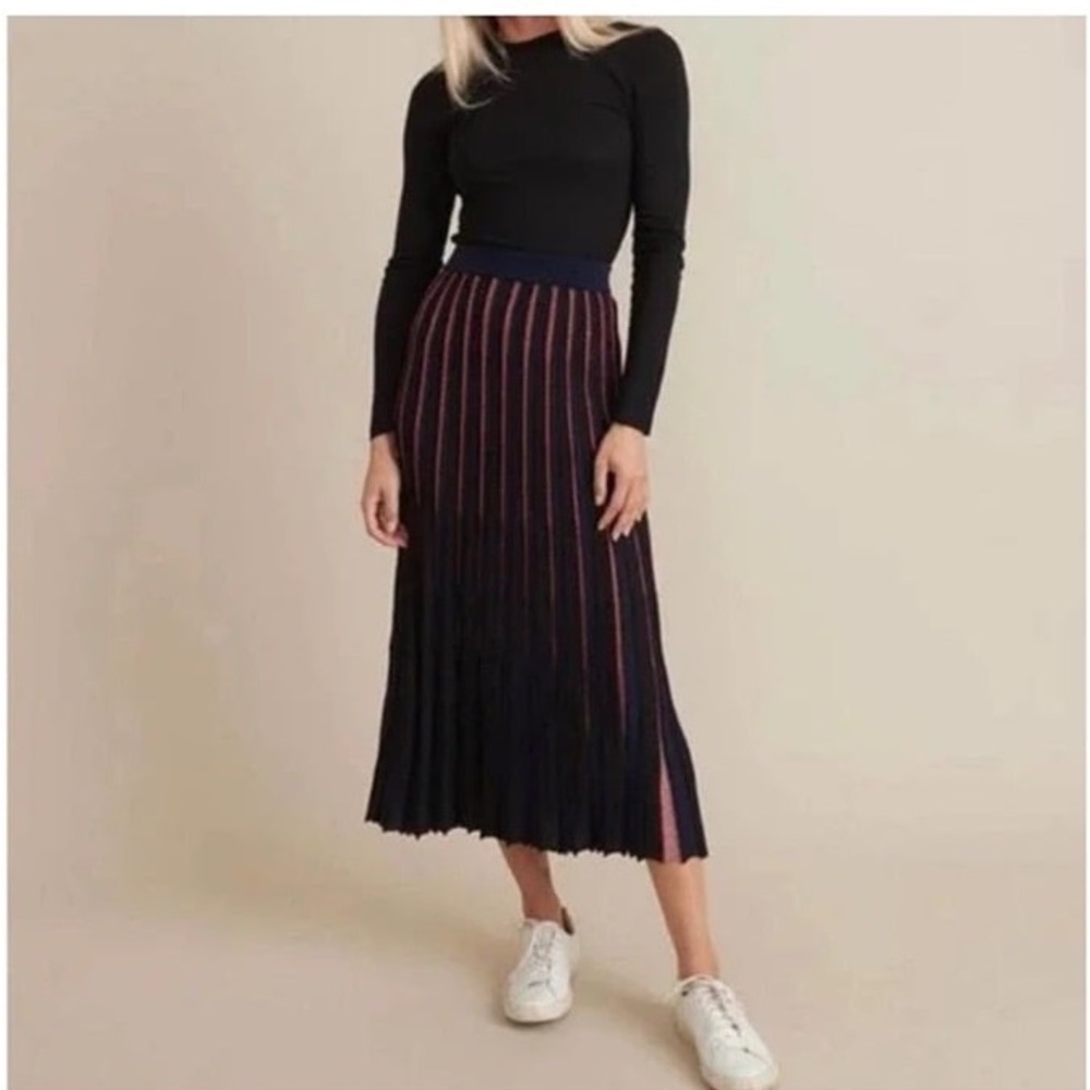 Marine Layer Penny Navy and Red Striped Midi Skirt